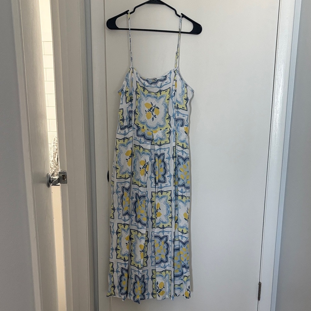 LOFT Spaghetti-Strap Maxi Dress in White, Blue & Yellow - Picture 4 of 5